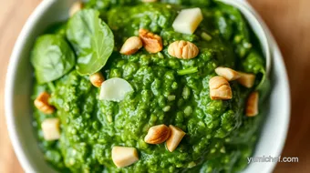 Blend Fresh Spinach into Luscious Pesto recipe card