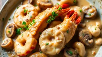 Sautéed Langostino in Creamy Mushroom Gravy recipe card