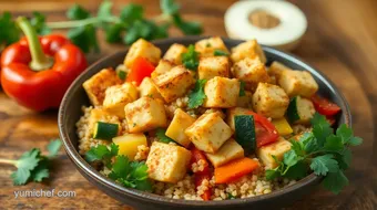 My Grandma's Easy and Delicious Stir-Fry Tofu with Colorful Veggies recipe card