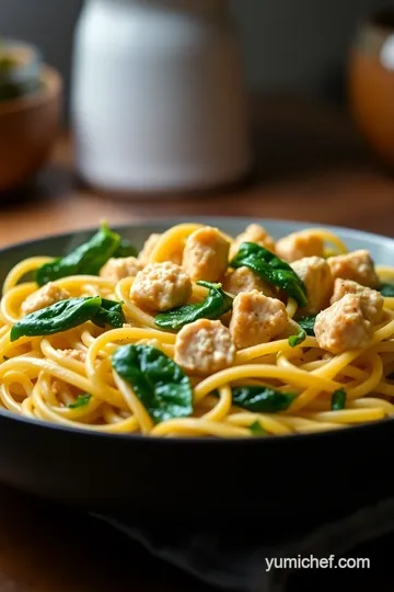 Creamy Da Vinci Pasta with Chicken and Spinach presentation