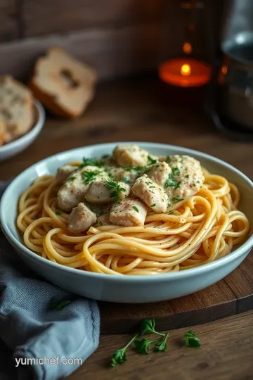 Fettuccine Chicken Marsala presentation