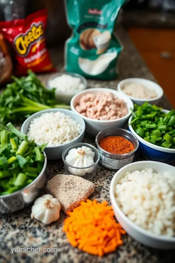 Fry Pork Boudin Balls with Hot Cheetos ingredients