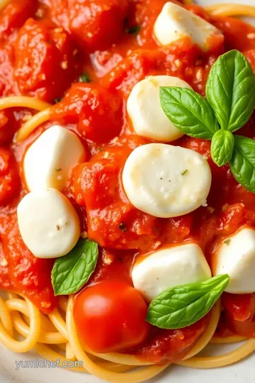 Mozzarella Sorrentini Pasta with Basil and Fresh Tomato Sauce presentation