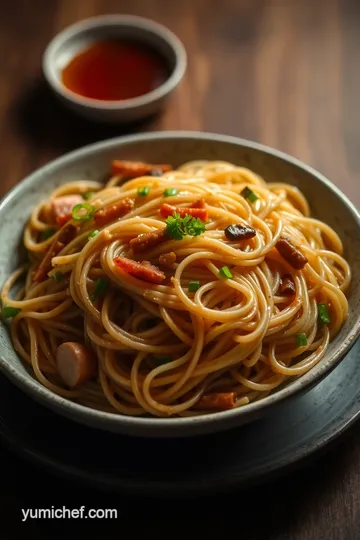 Sour Noodles with Leeks presentation