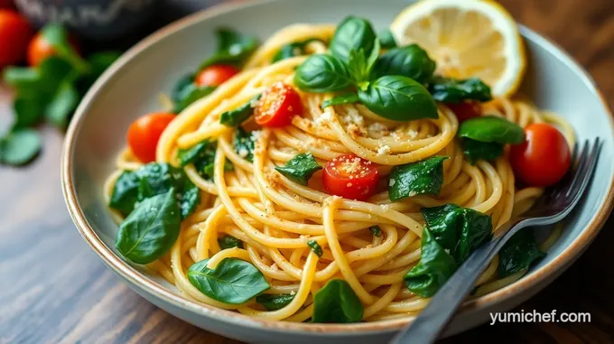 Lemon Basil Pasta with Spinach and Cherry Tomatoes